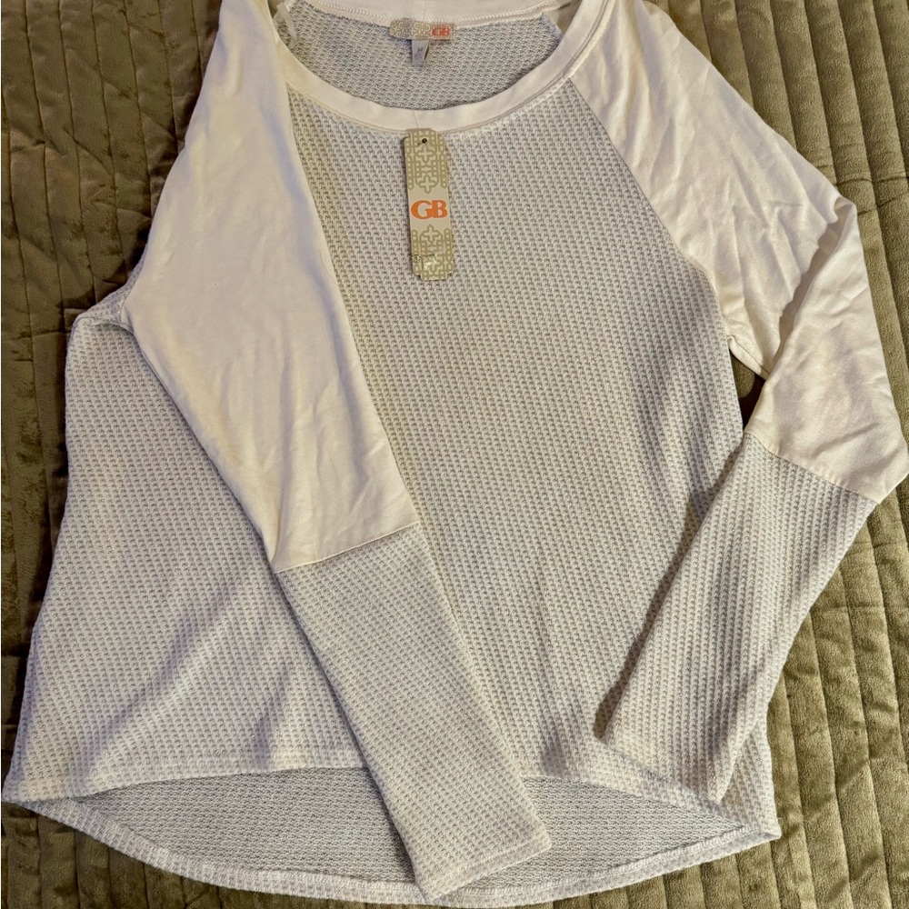 Gianni Bini White and Silver Baseball Long Sleeve Top NWT